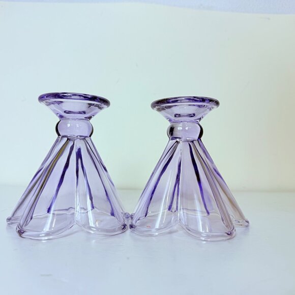 VTG Purple Lavender Glass Cup Set of 2 Petal Decor Lilac Cocktail Glass Dessert - Picture 6 of 16